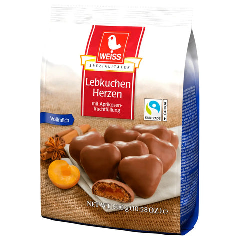 Weiss Lebkuchen Herzen mit Aprikosenfruchtfüllung Vollmilch 300g Weiss